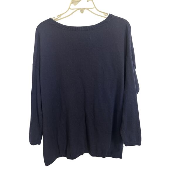 Talbots Lambswool Blend Navy Joyful Christmas Sweater Size 1X Holiday Party - Picture 2 of 7